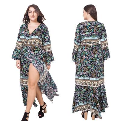 China 2022 new sexy women's summer bohemian dress plus size v neck viable casual flower print for sale