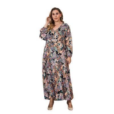 China 2022 Fashion Flower Print Bohemian Vintage High Quality Bohemian Vintage Viable Loose Sleeve Women Long Plus Size Dress for sale