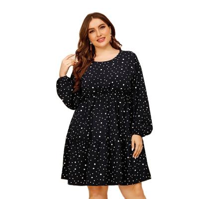 China Customized Viable Polka Dot Midi Summer 2022 High Quality New Women Plus Size Black Long Sleeve Dress for sale