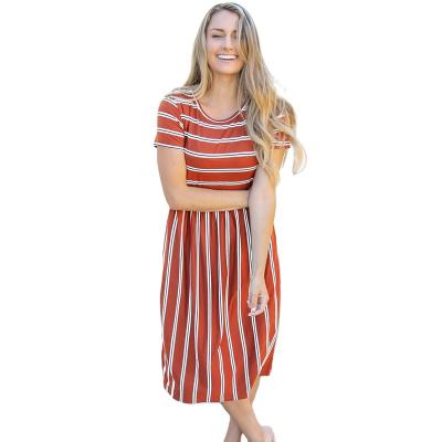 China Viable Summer 2022 New Boutique Plus Size Short Sleeve Striped Casual Fashion Plus Size Dress for sale