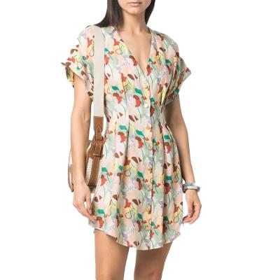 China Summer 2022 New Fashion High Quality Wholesale Floral Printing Viable Plus Size Women Clothing Custom Made Short Sleeve Dresses for sale