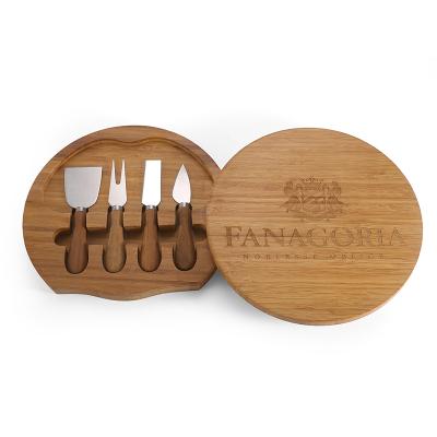 China Sustainable High Quality Hot Sale Bamboo Cheese Cutting Board 4 Stainless Steel Knives And Tableware for sale