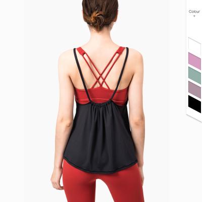 China OEM Customized Logo Breathable Adult 2021 Two Piece Multicolor Fitness Top Tank Gym Clothing Backless Workout Wear Loose Women Yoga Top for sale