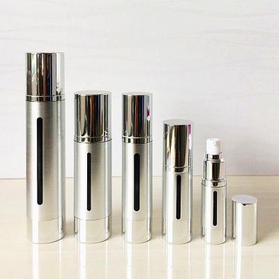 China Personal Care 15ml 30ml 50ml 100ml Pump Bottle Whole Silver Painted Glass Airless Spray For Lotion Serum for sale