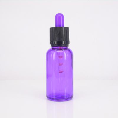 China Personal Care 30ml Transparent Purple Round Aroma Oil Lavender Glass Bottles 1oz Serum Cosmetic Dropper Bottle for sale