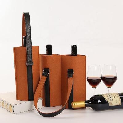 China Customizable Factory Wholesale Custom No Logo Double Bottle Packaging Sublimation Felt Red Wine Bag For for sale