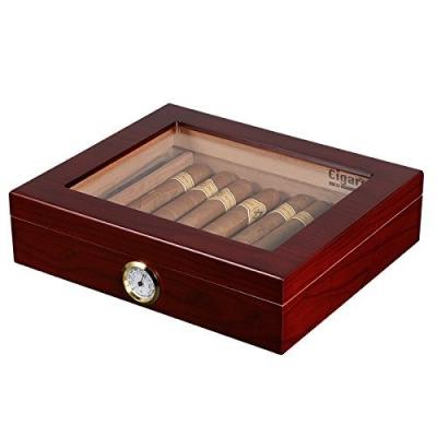 China Recycled lacquer wood matte cherry wood materials glasstop humidor display cigar box for sale