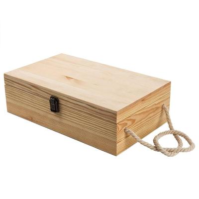 China Recycled Materials Hinged With Clasp Unfinished Wooden Wine Box for sale