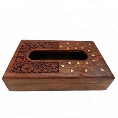 China Eco - Friendly DS Customized Handmade Laser Engraving Wooden Tissue Box for sale