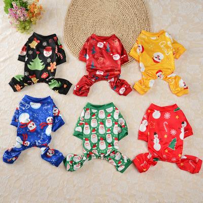 China Sustainable Christmas Pet Clothes Wholesale Lovely Snowman Print Pajamas Pet Clothes For Dogs Cats for sale