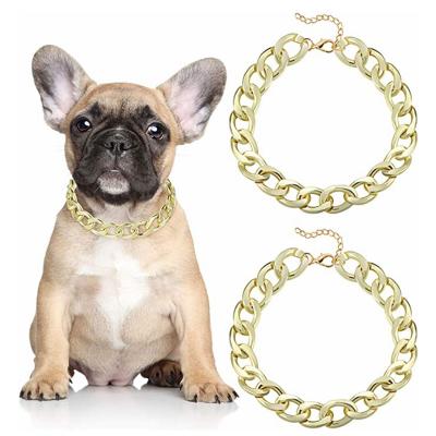 China Decoratoin Wholesale 14 Inch Metal Gold Plated Link Chain Dog Collar, Adjustable Pet Collar Chain for sale