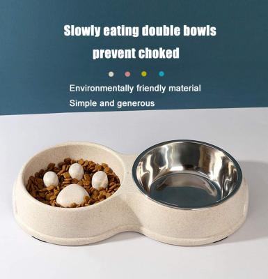 China Viable Wholesale Custom Double Dog Slow Bowl Slow Feeder Dog Bowls Stainless Steel Puppy Food and Water Feeder for sale