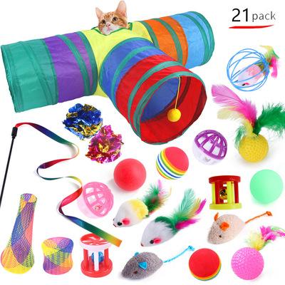 China Amazon Hit Viable Pet Toys Set Pet Supplies Feather Ball Mouse Toys 21 Pack Cat Interactive Toys Set for sale