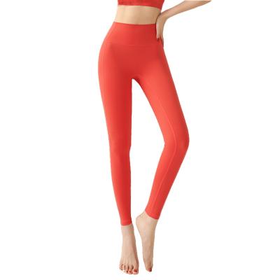 China Breathable European and American naked high waist hip lift lulu yoga pants women's belly sports fitness elastic tight running pants for sale