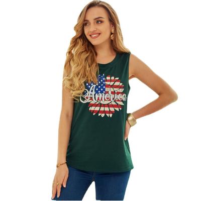 China New Women's American Flag Printing Independence Day Polyester Plus Size Crewneck Bottoming Shirt for sale