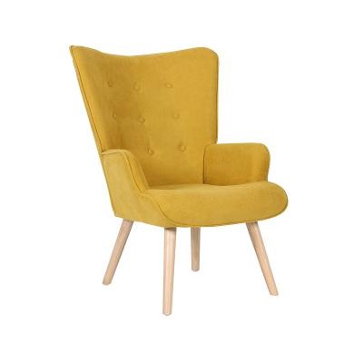 China New Design Solid Color Fabric Tufted Living Room Chair Wood Legs Wing Back Chair for sale