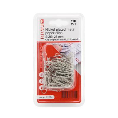 China Factory Outlet K1654 28mm Metal Paper Clips Stationery Wholesale Nickel Plated and Support OEM for sale