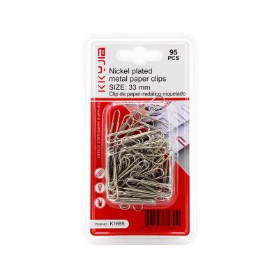 China Factory Outlet K1655 33mm Metal Paper Clips Stationery Wholesale and Support Nickel Plated OEM for sale