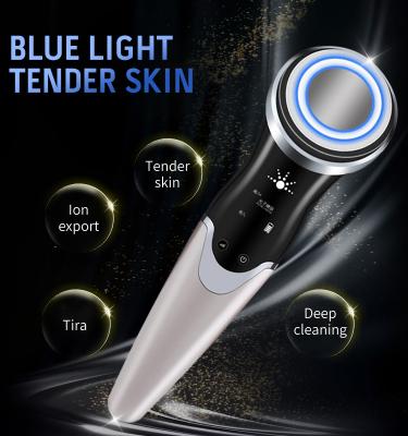 China Dye Removal Skin Care Facial Massager Red Light Therapy Hot Cold Neck Beauty Blue Ultrasonic Face Lift Device for sale