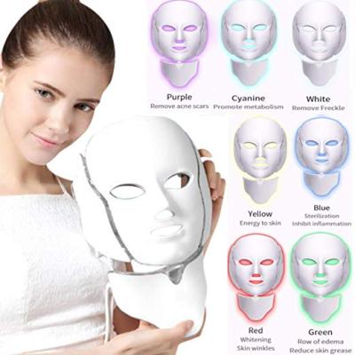 China Dye Removal Wholesale 7 Color Light Therapy Tools Home Use Face Beauty Skin Care Led Facial Mask With Neck for sale