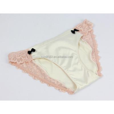 China Romantic high quality elegant sexy satin lace pink panties breathable for sale