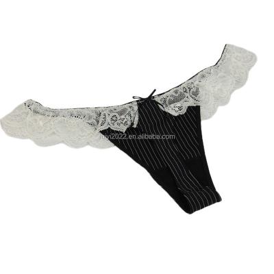 China Black and white sexy elegant high quality romantic seamless satin lace panties for sale