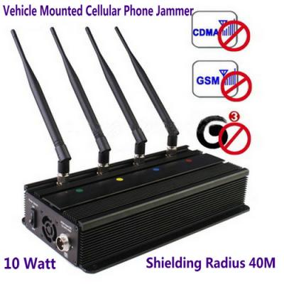 China Vehicle Mounted Desktop 4 Antenna Mobile Phone 3G GSM CDMA Jammer W/ 10 Watt & 40M Range for sale