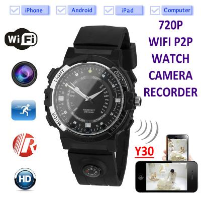 China Y30 8GB 720P WIFI P2P IP Spy Watch Hidden Camera Recorder IR Night Vision Motion Detection Remote Video Monitoring for sale