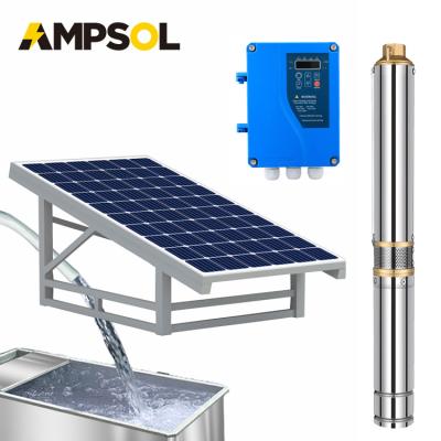 China Best Drinking Water Treatment AMPSOL 24V 300 Watt 300W 2 Inch Deep Well DC Submersible Solar Water Pump for sale