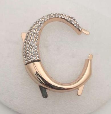 China Zinc Alloy Letter Shape Buckle Two Part Fashion Metal Rhinestone Buckle For Shoes for sale