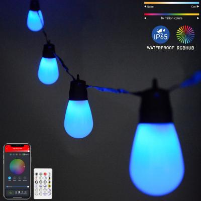 China Blue Tooth Stander 5.0/4.2 RGB Outdoor String Lights S14 21.5Ft 15 Shatterproof LED Patio String Lights Edison Bulbs Holiday Lighting Decoration Dimmable for sale