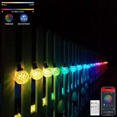 China Stander 5.0/4.2 Blue RGB G40 APP Remote Control Waterproof Tooth Patio Lights 50 Shatterproof LED Bulbs 33 Feet String Outdoor Solar Globe Lights for sale