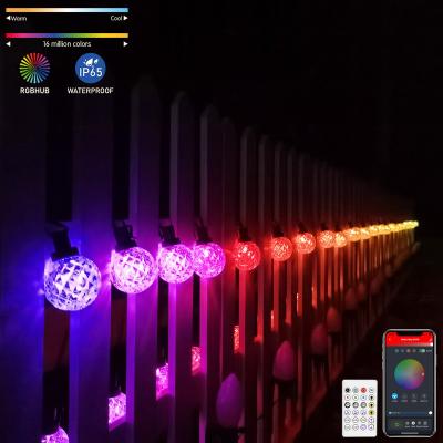 China Blue Tooth Stander 5.0/4.2 Remote Control RGB Globe String Lights LED Bulbs G40 Outdoor Shatterproof Waterproof APP Patio Lights for sale