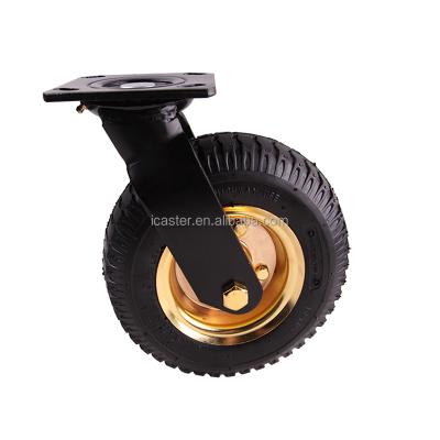 China Industrial Heavy Duty Steel Plate Swivel Roller Casters 8 Inch Black Rubber Pneumatic Rigid Wheels for sale