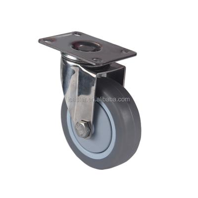 Κίνα High Quality Industrial Steel Plate Swivel Trolley Cart Caster 4 Inch TPR Rigid Roller Wheels For Trolley Cart προς πώληση