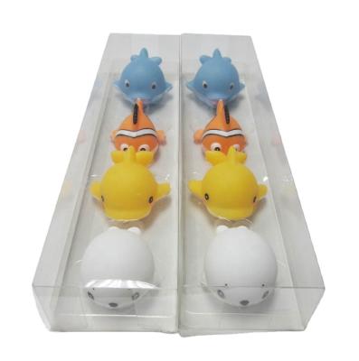 China Used for bath toy & Promotion Gifts Sea Animal Floating Rubber Set of 4 Packs Clown Fish Dolphin Sea Lion Whale in Transparent PET Box for sale