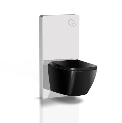 China One-Piece Wall Hung Black Color Intelligent Double-Flow Western-Style Toilet Seat Integrated Smart Toilet With Glass Cabinet Tank for sale