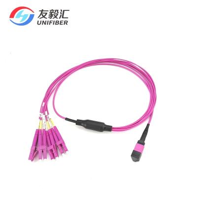 China Data Center 8 Fiber OM4 MPO To LC Duplex Patch Cord , MPO To LC Breakout Cable 1M for sale