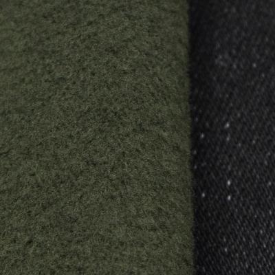 China Green Back Thick Fleece Winter Thick Knitted Elastane Denim Fabric Breathable Warm Material for sale