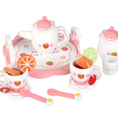 China Playing Amazon hit new item simulation diy wood to pretend play cooking toys kitchen set afternoon tea toy for kids for sale