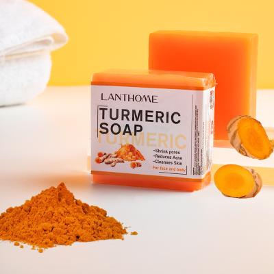 China Lanthome Organic Acne Whitening Anti Whitening Bath Bar Toiletries Turmeric Soap Brighten for sale