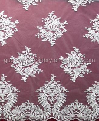 China Indian cotton lace embroidery fabric in viable ivory Guoxin Sustainable Embroidery Lace Fabric for sale