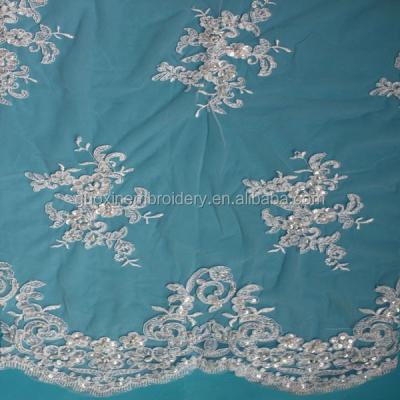 China 2015 Sustainable Embroidery Saree Border Lace Up Fabric For Wedding Dress With Beads for sale