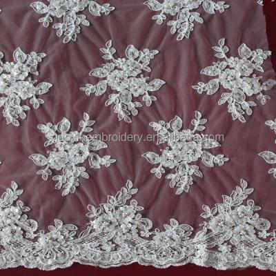 China Sustainable Glass Beads Embroidery Lace For Wedding Dresses 2015 for sale