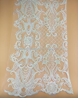 China Sustainable high quality beaded lace eco-friendly with sequins for wedding dress for sale