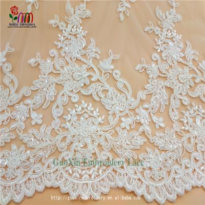 China Viable hot guipure and elegant beaded lace farbic for women wedding dress for sale