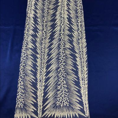 China 2022 viable new design machine bead embroidery lace fabric for wedding dress for sale