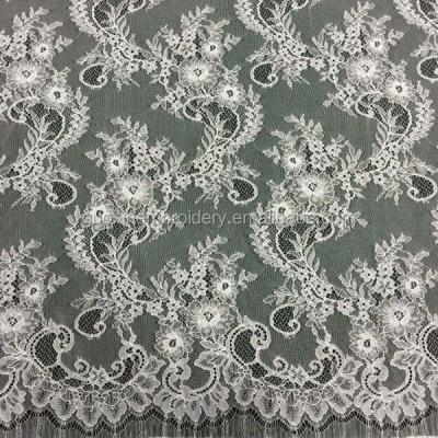 China Sustainable Chantilly Lace Fabric / White Bridal Lace Fabric Manufacturer for sale