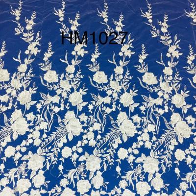 China Handmade classic embroidery lace fabric with beaded in stock Guoxin Sustainable Embroidery Lace Fabric for sale