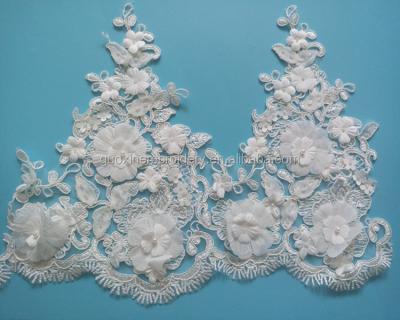 China Unique wedding dress guipure lace trimming with ivory flowers and beads for wedding dress fabric 2016 for sale